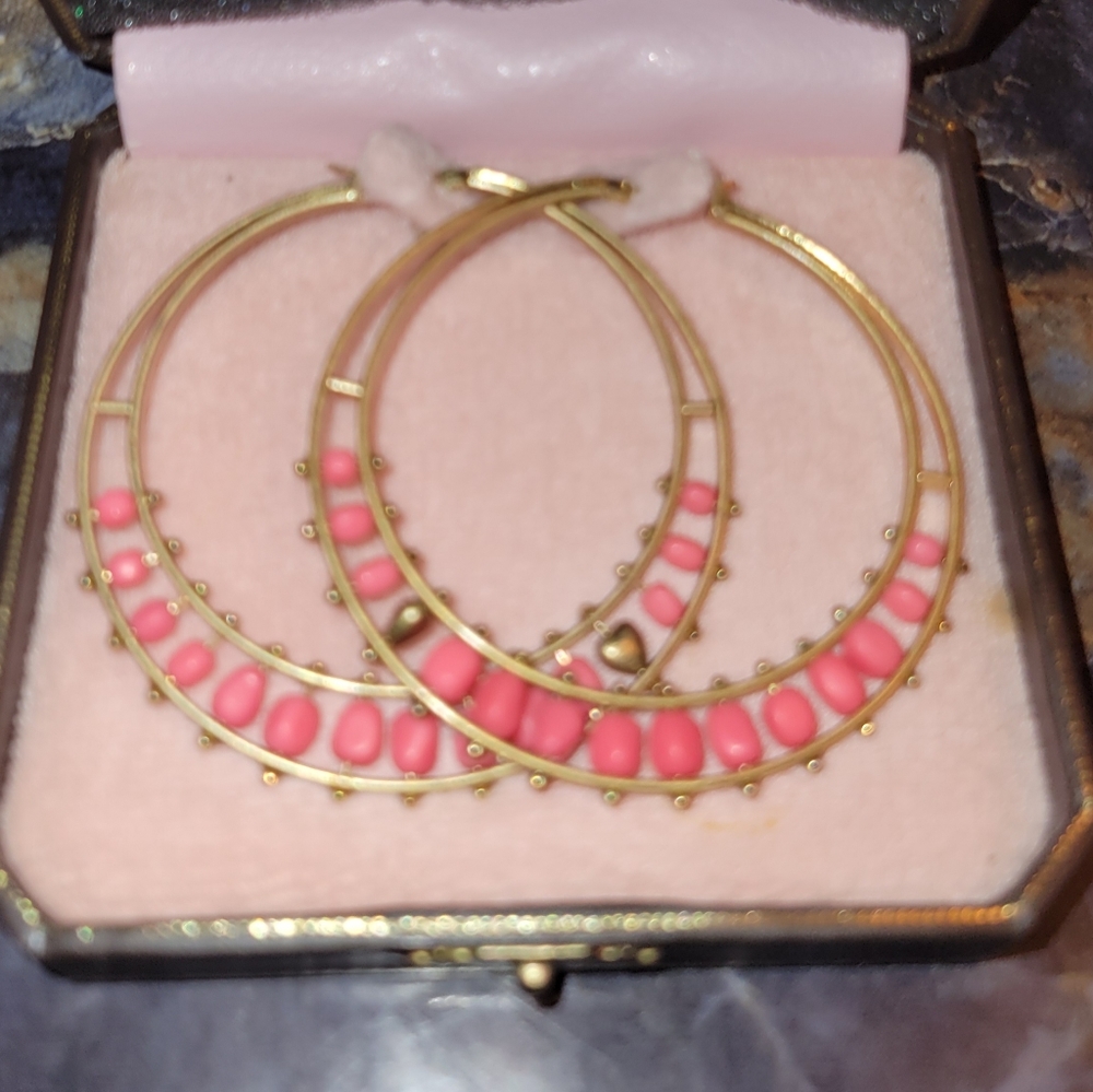 RARE Juicy Couture Pink Bead Hoop Earrings